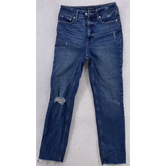 Free Assembly Jeans Women's Size 2 Blue Super High Rise Straight Distressed Torn - Picture 1 of 16